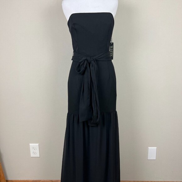 White Vera Wang Dress Womens 8 Black Crinkle Chiffon Trumpet Hem Strapless Gown‎ - Picture 3 of 15